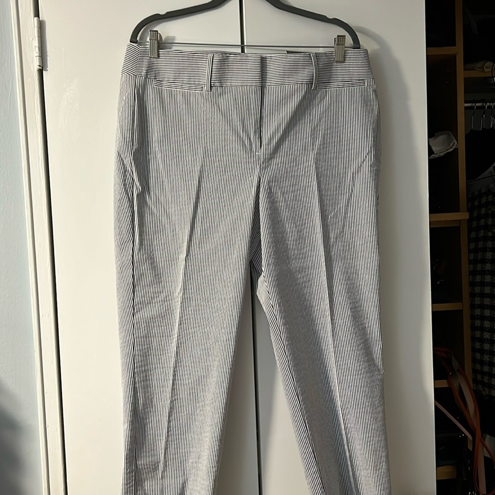 White and blue striped cropped pants. Searsucker. NWT